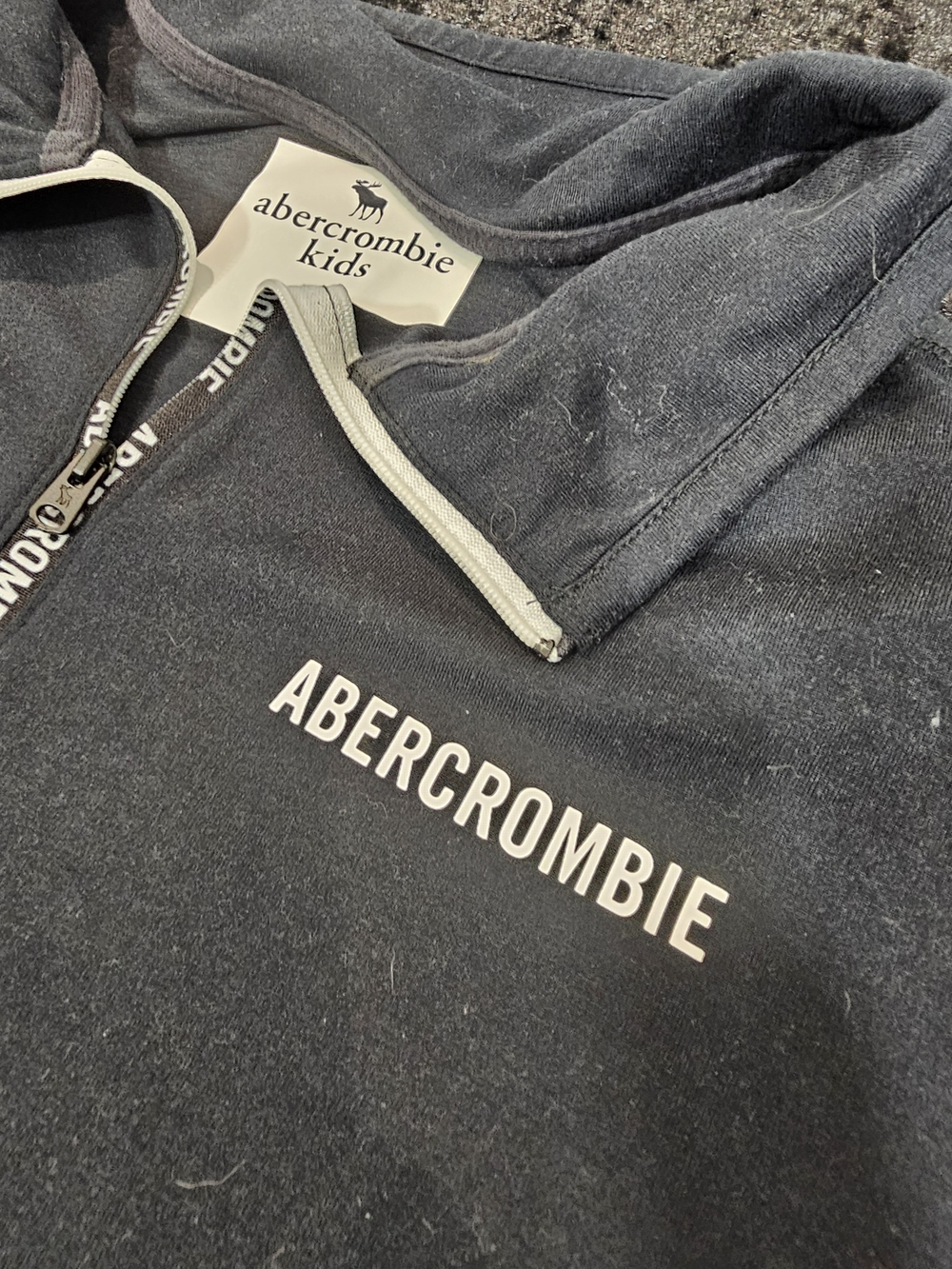 abercrombie kids black half-zip pullover with white logo